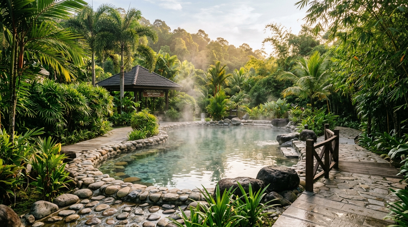 Pemandangan Kolam Air Panas Cherana Putih Alor Gajah